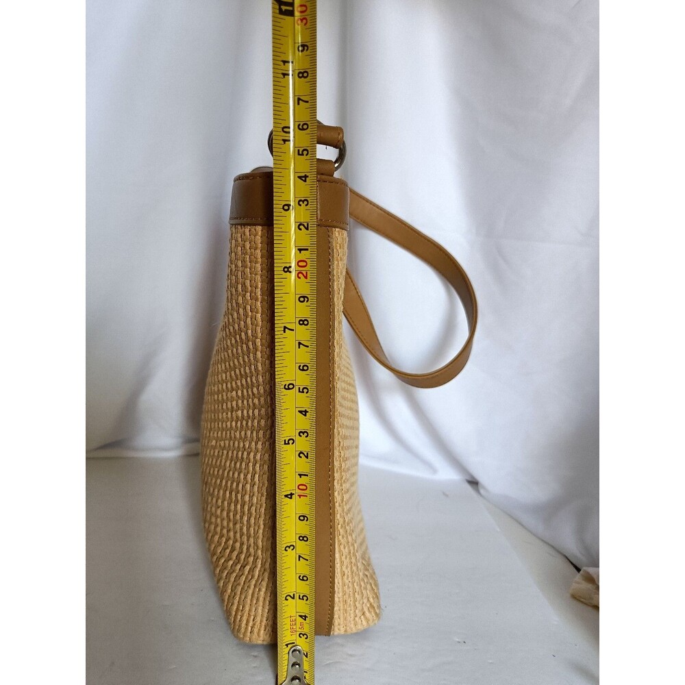 Vintage FOSSIL Brand Woven Natural Straw Leather Trim Shoulder Purse Handbag - Picture 11 of 13